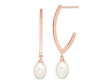 White Freshwater Cultured Rice Pearl Dangle Earrings in Rose Sterling Silver